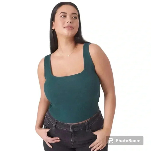 Lane Bryant Ribbed Green Green Square Neck Fitted Crop Top Size 18/20 1X - Picture 1 of 10